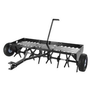 Tow Behind Plug Aerator, 40 in Lawn Core Aerator Tool Universal Hitch, 150lbs Weight Capacity, Heavy Duty Pull Behind Spike Aerators with Tray & 10.6 in Wheels, for Farmland & Garden Tractors