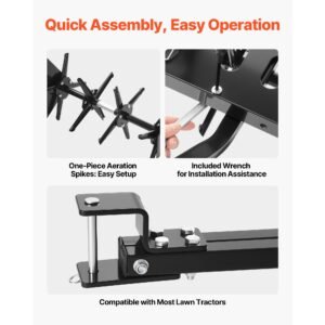 tow behind plug aerator, 40 in lawn core aerator tool universal hitch, 150lbs weight capacity, heavy duty pull behind spike aerators with tray & 10.6 in wheels, for farmland & garden tractors