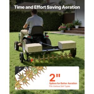 tow behind plug aerator, 40 in lawn spike aerator with universal hitch, 150lbs weight capacity, heavy duty & rust resistant, pull behind aeration tool with tray for farmland & garden tractors