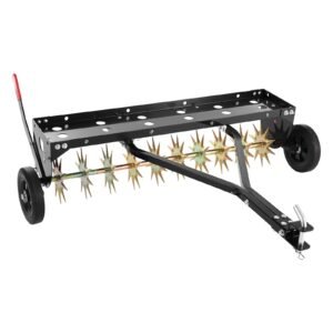 Tow Behind Plug Aerator, 40 in Lawn Spike Aerator with Universal Hitch, 150lbs Weight Capacity, Heavy Duty & Rust-Resistant, Pull Behind Aeration Tool with Tray for Farmland & Garden Tractors