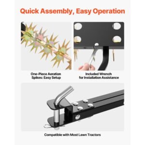 tow behind plug aerator, 40 in lawn spike aerator with universal hitch, 150lbs weight capacity, heavy duty & rust resistant, pull behind aeration tool with tray for farmland & garden tractors