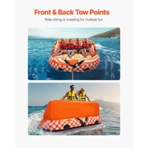 towable tube for boating, 1 4 riders inflatable boat tubes and towables, 680lbs water sport towable tube for boat to pull with full nylon cover, 22 grab handles, dual tow points & safety valve