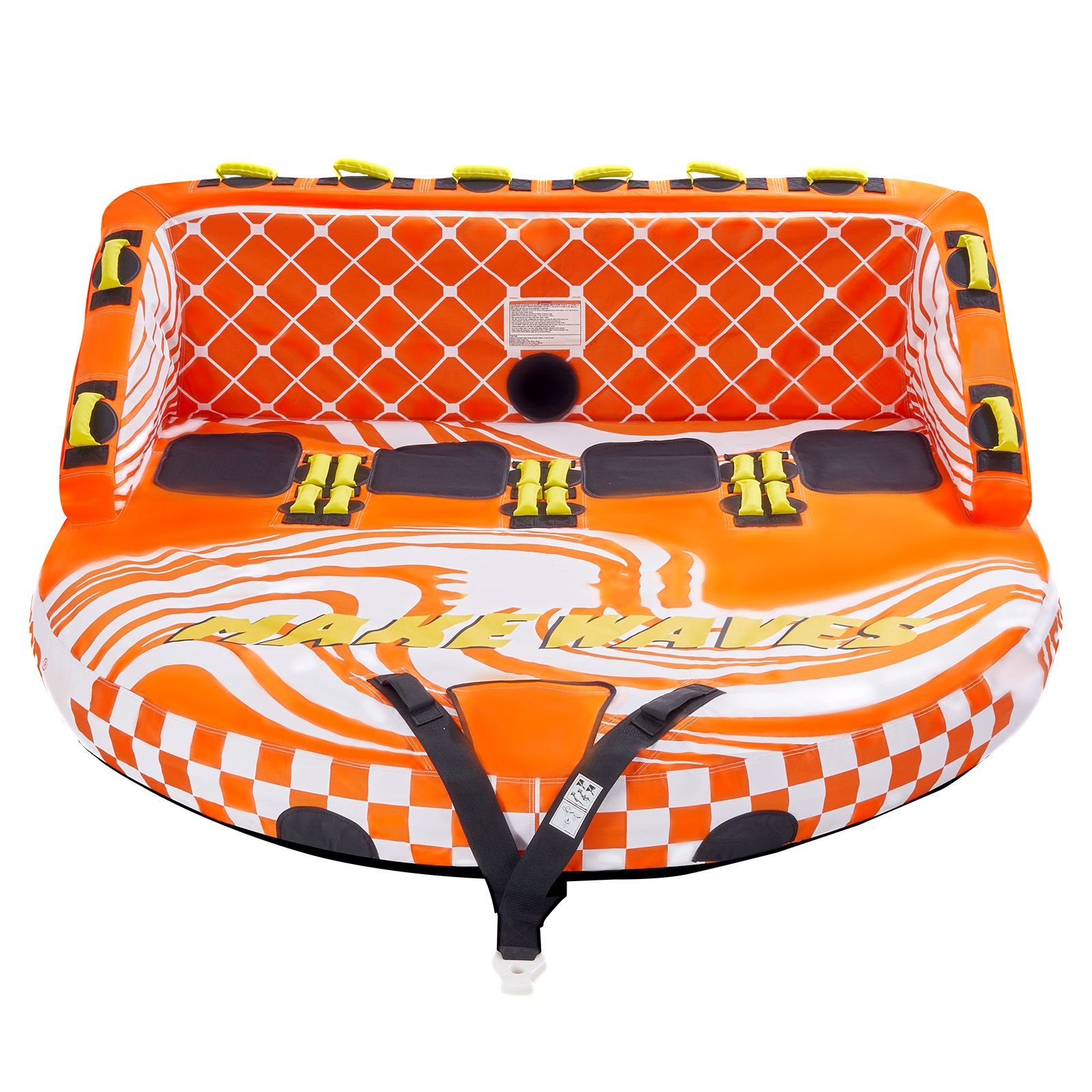 towable tube for boating, 1 4 riders inflatable boat tubes and towables, 680lbs water sport towable tube for boat to pull with full nylon cover, 22 grab handles, dual tow points & safety valve