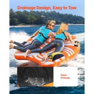 towable tubes for boating, 1 2 riders inflatable towable tube for boat to pull, 340lbs capacity boat tubes and towables for water sports with fins, double stitched nylon cover & padded handles