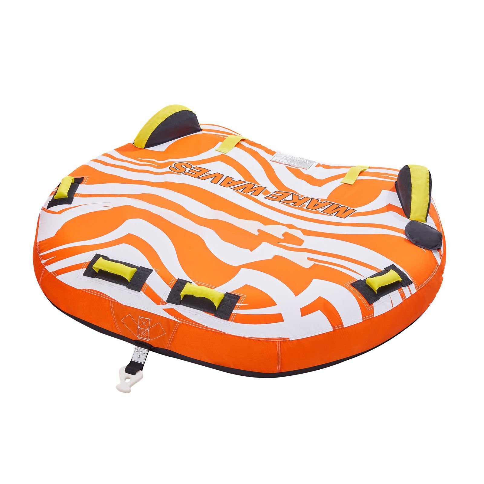 towable tubes for boating, 1 2 riders inflatable towable tube for boat to pull, 340lbs capacity boat tubes and towables for water sports with fins, double stitched nylon cover & padded handles