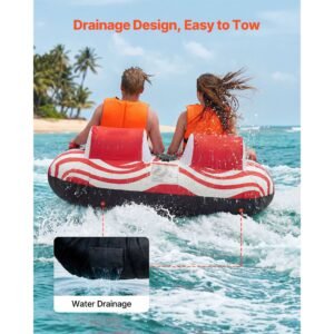 towable tubes for boating, 2 rider inflatable boat tubes and towables, 340 lbs capacity water sport tubes for boat to pull with 2 cockpits, full nylon cover, padded grab handles & safety valve
