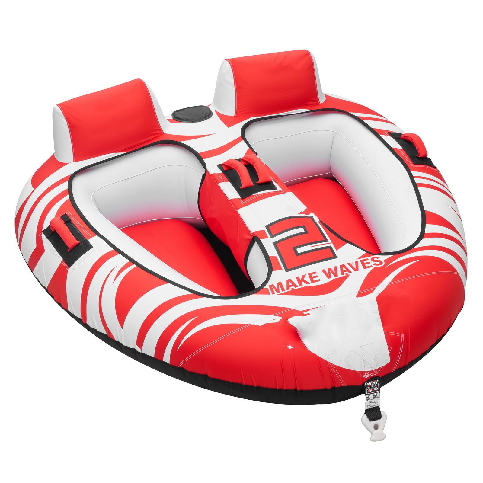 towable tubes for boating, 2 rider inflatable boat tubes and towables, 340 lbs capacity water sport tubes for boat to pull with 2 cockpits, full nylon cover, padded grab handles & safety valve
