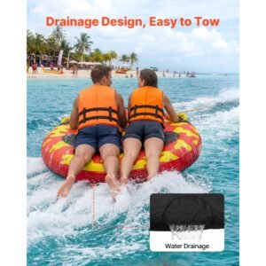 towable tubes for boating, 2 rider inflatable boat tubes and towables, 340lbs capacity water sport tube for boat to pull with anti slip pad, full nylon cover, padded handles & safety valve