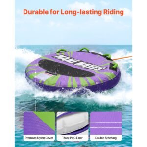 towable tubes for boating, 2 rider inflatable boat tubes and towables, 340lbs capacity water sport tube for boat to pull with anti slip pad, full nylon cover, padded handles & safety valve