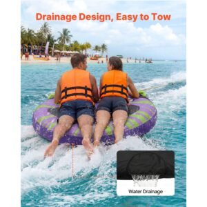 towable tubes for boating, 2 rider inflatable boat tubes and towables, 340lbs capacity water sport tube for boat to pull with anti slip pad, full nylon cover, padded handles & safety valve