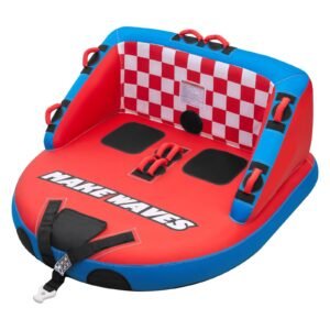 Towable Tubes for Boating, 2-Rider Inflatable Towable Tube for Boat to Pull, 340 lbs Capacity Water Sports Boating Tubes - with Full Nylon Cover, Dual Tow Points, Safety Valve & Padded Handles