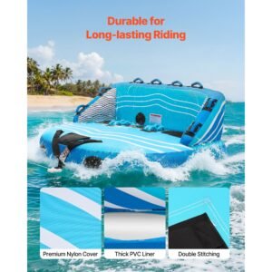 towable tubes for boating, 3 rider inflatable towable tube for boat to pull, 510 lbs capacity water sports boating tubes with full nylon cover, dual tow points, safety valve & padded handles