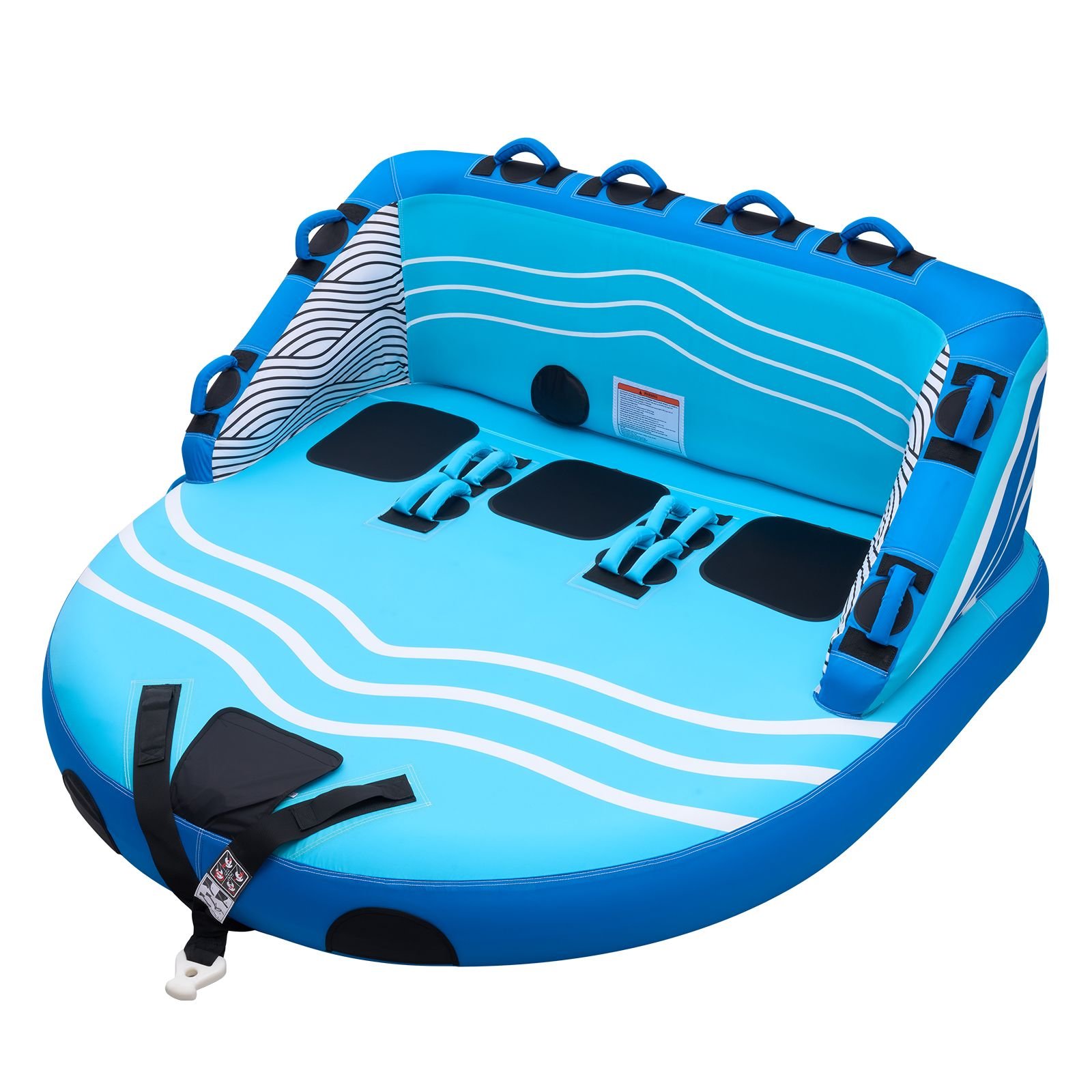 towable tubes for boating, 3 rider inflatable towable tube for boat to pull, 510 lbs capacity water sports boating tubes with full nylon cover, dual tow points, safety valve & padded handles