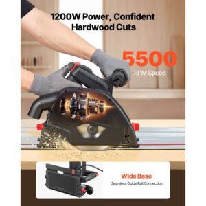 track saw, 6 1/2 inch, plunge cut circular saw kit, tracksaw with 48 tooth carbide tipped blade, 0 45° angle adjustment, 2.16 in cutting depth, for wood, plastic, guide rail not included, black