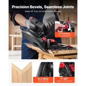 track saw, 6 1/2 inch, plunge cut circular saw kit, tracksaw with 48 tooth carbide tipped blade, 0 45° angle adjustment, 2.16 in cutting depth, for wood, plastic, guide rail not included, black