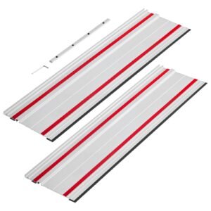 Track Saw Guide Rail, 55-Inch Cutting Range, Kit Includes 2 x 27.5 in Aluminum Extruded Guide Rails and 1 Connector, Compatible with Makita, Festool & WEN Track Saws, for Woodworking Projects