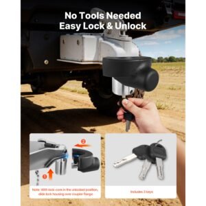 trailer hitch lock, compatible with 2 5/16 in couplers, heavy duty anti theft trailer ball lock with 3 keys, prying resistant & impact resistant, fits for rvs, boats, off road vehicles, trailers