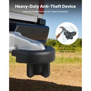 trailer hitch lock, compatible with 2 inch couplers, heavy duty anti theft trailer ball lock with 3 keys, prying resistant & impact resistant, fits for rvs, boats, off road vehicles, trailers