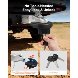 trailer hitch lock, compatible with 2 inch couplers, heavy duty anti theft trailer ball lock with 3 keys, prying resistant & impact resistant, fits for rvs, boats, off road vehicles, trailers