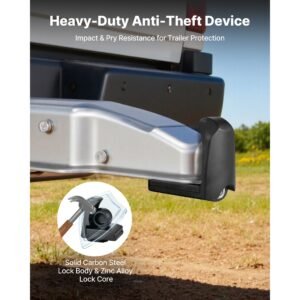 trailer hitch lock, fits for 1 7/8 in, 2 in, 2 5/16 in couplers, heavy duty anti theft trailer ball lock with 3 keys, prying resistant & impact resistant, fits for rvs, boats, trailers, black