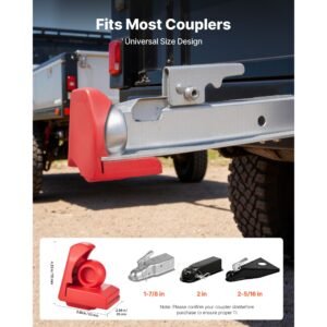 trailer hitch lock, fits for 1 7/8 in, 2 in, 2 5/16 in couplers, heavy duty anti theft trailer ball lock with 3 keys, prying resistant & impact resistant, fits for rvs, boats, trailers, red