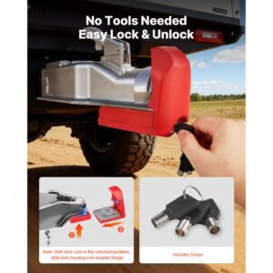 trailer hitch lock, fits for 1 7/8 in, 2 in, 2 5/16 in couplers, heavy duty anti theft trailer ball lock with 3 keys, prying resistant & impact resistant, fits for rvs, boats, trailers, red