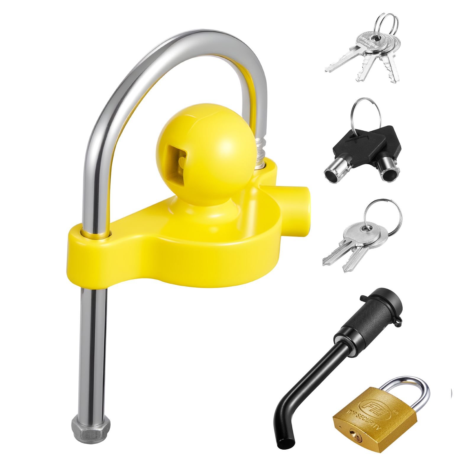 trailer hitch lock kit, fits for 1 7/8 in, 2 in, 2 5/16 in couplers, heavy duty anti theft trailer ball lock with keys, prying resistant, adjustable height design for rvs, boats, trailers