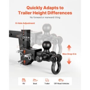 trailer hitch tri ball mount with d shackle, fit 2 inch receiver, 1 7/8 inch, 2 inch and 2 5/16 inch balls, 10000 lbs gtw, 6 inch drop, towing hitch for rvs, off road vehicles and trucks