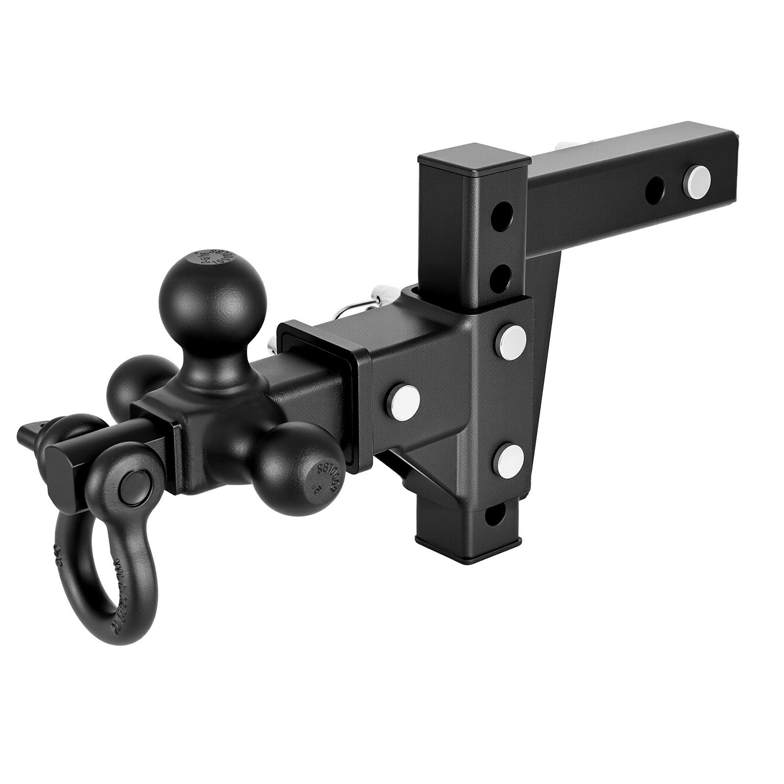 trailer hitch tri ball mount with d shackle, fit 2 inch receiver, 1 7/8 inch, 2 inch and 2 5/16 inch balls, 10000 lbs gtw, 6 inch drop, towing hitch for rvs, off road vehicles and trucks