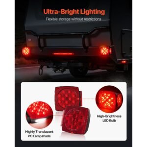 trailer lights, 12v led trailer tail lights kit with stop brake turn tail license plate clearance lamp, waterproof tow lighting kit with wiring harness for boat truck camper rv snowmobile bus