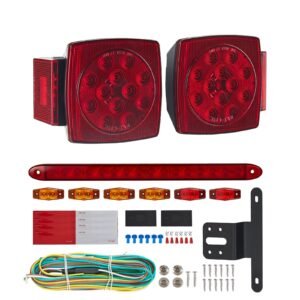 Trailer Lights, 12V LED Trailer Tail Lights Kit with Stop Brake Turn Tail License Plate Clearance Lamp, Waterproof Tow Lighting Kit with Wiring Harness for Boat Truck Camper RV Snowmobile Bus
