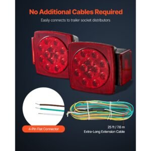 trailer lights, 12v led trailer tail lights kit with stop brake turn tail license plate clearance lamp, waterproof tow lighting kit with wiring harness for boat truck camper rv snowmobile bus