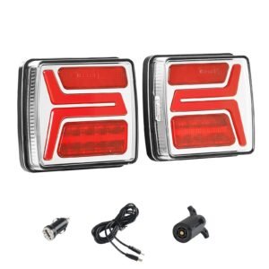 Trailer Lights, 2PCS 12V Square LED Magnetic Wireless Trailer Tail Lights Kit with Stop Brake Turn Tail License Plate Lamp, Waterproof Tow Lighting Kit for Boat Truck Camper RV Tractor Caravan