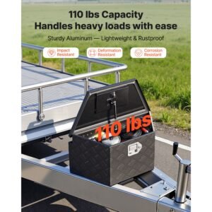 trailer tongue box, 26" x 13" x 12" aluminum trailer tongue tool box, heavy duty storage organizer with lock and keys, utility tool chest for pickup truck bed, rv, suv, off road vehicle, black