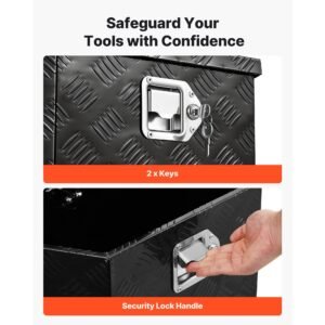 trailer tongue box, 26" x 13" x 12" aluminum trailer tongue tool box, heavy duty storage organizer with lock and keys, utility tool chest for pickup truck bed, rv, suv, off road vehicle, black
