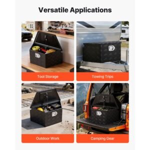 trailer tongue box, 26" x 13" x 12" aluminum trailer tongue tool box, heavy duty storage organizer with lock and keys, utility tool chest for pickup truck bed, rv, suv, off road vehicle, black