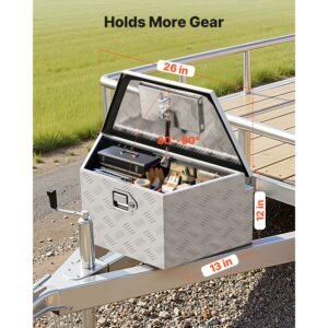 trailer tongue box, 26" x 13" x 12" aluminum trailer tongue tool box, heavy duty storage organizer with lock and keys, utility tool chest for pickup truck bed, rv, suv, off road vehicle, silver