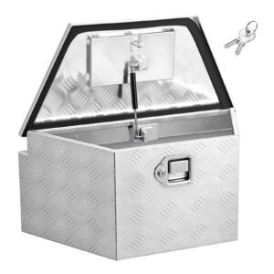 Trailer Tongue Box, 26" x 13" x 12" Aluminum Trailer Tongue Tool Box, Heavy Duty Storage Organizer with Lock and Keys, Utility Tool Chest for Pickup Truck Bed, RV, SUV, Off-Road Vehicle, Silver