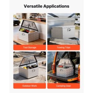 trailer tongue box, 26" x 13" x 12" aluminum trailer tongue tool box, heavy duty storage organizer with lock and keys, utility tool chest for pickup truck bed, rv, suv, off road vehicle, silver