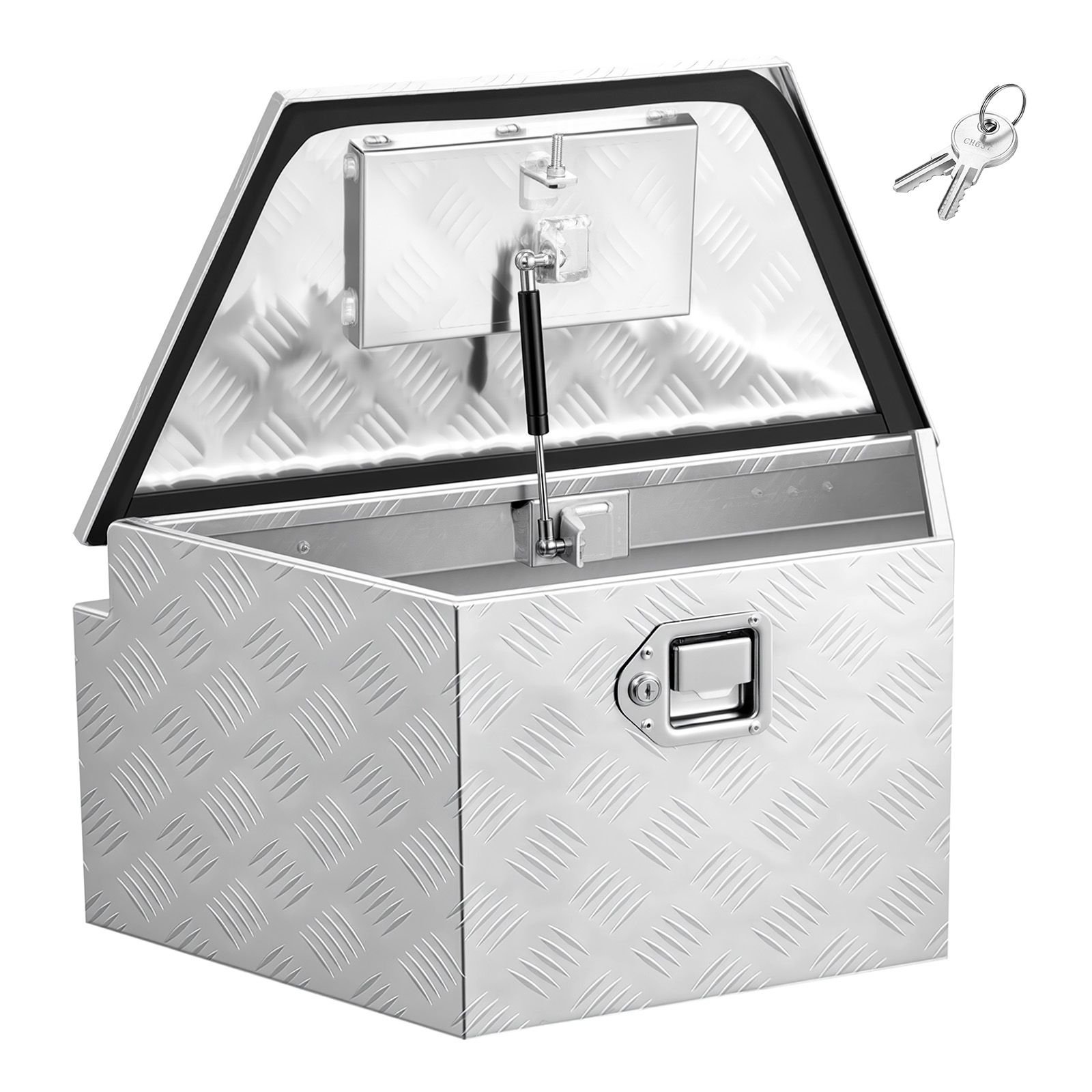 trailer tongue box, 26" x 13" x 12" aluminum trailer tongue tool box, heavy duty storage organizer with lock and keys, utility tool chest for pickup truck bed, rv, suv, off road vehicle, silver