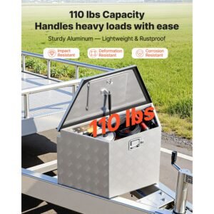 trailer tongue box, 29" x 16.1" x 18" aluminum trailer tongue tool box, heavy duty storage organizer with lock & keys, utility tool chest for pickup truck bed, rv, suv, off road vehicle, silver