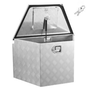 Trailer Tongue Box, 29" x 16.1" x 18" Aluminum Trailer Tongue Tool Box, Heavy Duty Storage Organizer with Lock & Keys, Utility Tool Chest for Pickup Truck Bed, RV, SUV, Off-Road Vehicle, Silver