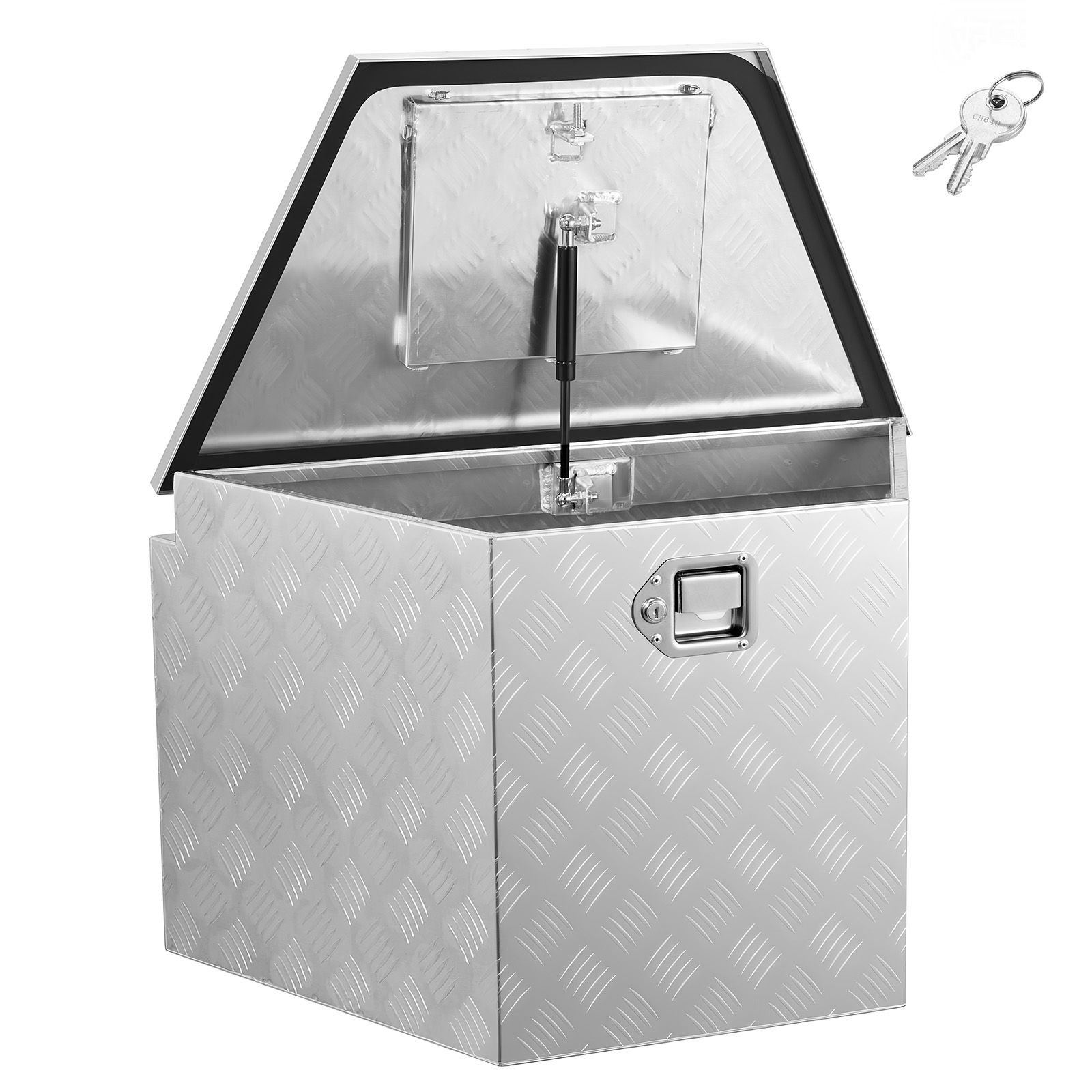 trailer tongue box, 29" x 16.1" x 18" aluminum trailer tongue tool box, heavy duty storage organizer with lock & keys, utility tool chest for pickup truck bed, rv, suv, off road vehicle, silver