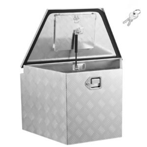 Trailer Tongue Box, 33" x 19" x 18" Aluminum Trailer Tongue Tool Box, Heavy Duty Storage Organizer with Lock and Keys, Utility Tool Chest for Pickup Truck Bed, RV, SUV, Off-Road Vehicle, Silver
