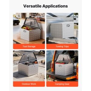 trailer tongue box, 33" x 19" x 18" aluminum trailer tongue tool box, heavy duty storage organizer with lock and keys, utility tool chest for pickup truck bed, rv, suv, off road vehicle, silver