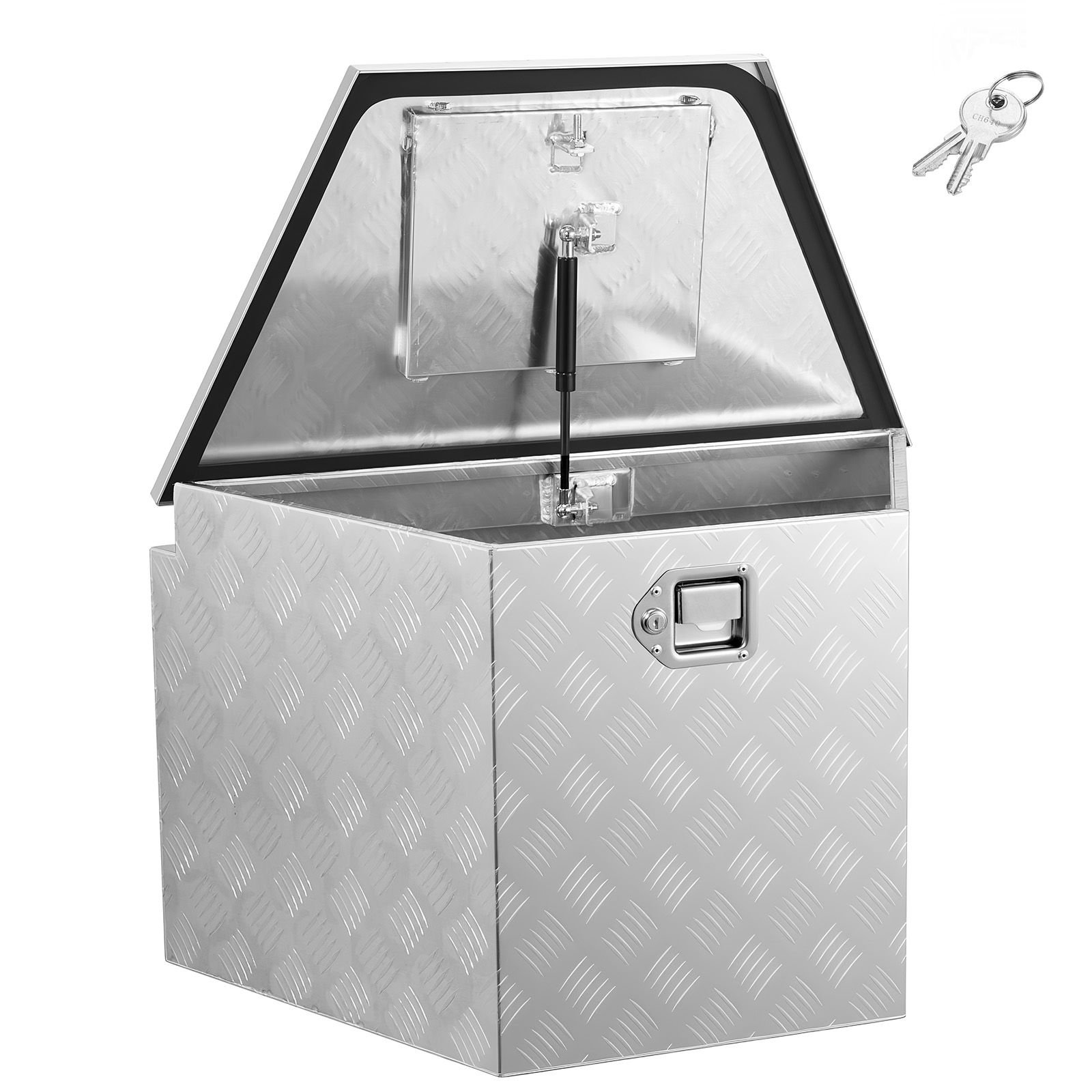 trailer tongue box, 33" x 19" x 18" aluminum trailer tongue tool box, heavy duty storage organizer with lock and keys, utility tool chest for pickup truck bed, rv, suv, off road vehicle, silver