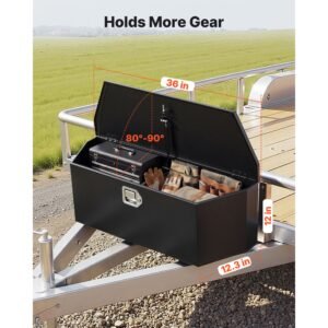 trailer tongue box, 36" x 12.3" x 12" steel trailer tongue tool box, heavy duty storage organizer with lock and keys, utility tool chest for pickup truck bed, rv, suv, off road vehicle, black