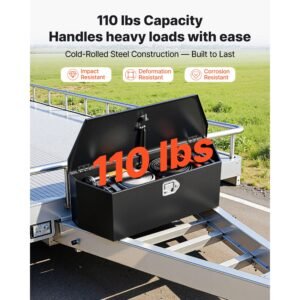 trailer tongue box, 36" x 12.3" x 12" steel trailer tongue tool box, heavy duty storage organizer with lock and keys, utility tool chest for pickup truck bed, rv, suv, off road vehicle, black
