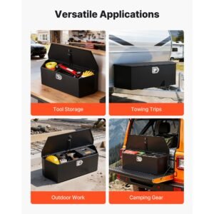 trailer tongue box, 36" x 12.3" x 12" steel trailer tongue tool box, heavy duty storage organizer with lock and keys, utility tool chest for pickup truck bed, rv, suv, off road vehicle, black