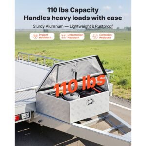 trailer tongue box, 39" x 16.5" x 12" aluminum trailer tongue tool box, heavy duty storage organizer with lock & keys, utility tool chest for pickup truck bed, rv, suv, off road vehicle, silver